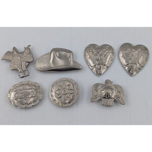 Vintage Silver Tone Metal Button Covers Hearts Hat Saddle Floral Lot of 7
